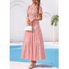 image:imagePRETTYGARDEN Womens Boho Maxi Dress 2026 Floral Summer Spring Short Sleeve V Neck A Line Embroidered Beach Vacation DressesPink