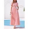 image:imagePRETTYGARDEN Womens Boho Maxi Dress 2026 Floral Summer Spring Short Sleeve V Neck A Line Embroidered Beach Vacation DressesPink