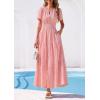 image:imagePRETTYGARDEN Womens Boho Maxi Dress 2026 Floral Summer Spring Short Sleeve V Neck A Line Embroidered Beach Vacation DressesPink