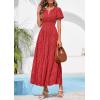 image:imagePRETTYGARDEN Womens Boho Maxi Dress 2026 Floral Summer Spring Short Sleeve V Neck A Line Embroidered Beach Vacation DressesRed