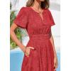 image:imagePRETTYGARDEN Womens Boho Maxi Dress 2026 Floral Summer Spring Short Sleeve V Neck A Line Embroidered Beach Vacation DressesRed
