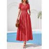 image:imagePRETTYGARDEN Womens Boho Maxi Dress 2026 Floral Summer Spring Short Sleeve V Neck A Line Embroidered Beach Vacation DressesRed