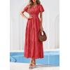 image:imagePRETTYGARDEN Womens Boho Maxi Dress 2026 Floral Summer Spring Short Sleeve V Neck A Line Embroidered Beach Vacation DressesRed