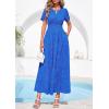 image:imagePRETTYGARDEN Womens Boho Maxi Dress 2026 Floral Summer Spring Short Sleeve V Neck A Line Embroidered Beach Vacation DressesRoyal Blue