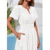 image:imagePRETTYGARDEN Womens Boho Maxi Dress 2026 Floral Summer Spring Short Sleeve V Neck A Line Embroidered Beach Vacation DressesWhite