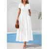 image:imagePRETTYGARDEN Womens Boho Maxi Dress 2026 Floral Summer Spring Short Sleeve V Neck A Line Embroidered Beach Vacation DressesWhite
