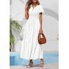 image:imagePRETTYGARDEN Womens Boho Maxi Dress 2026 Floral Summer Spring Short Sleeve V Neck A Line Embroidered Beach Vacation DressesWhite