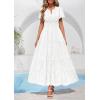 image:imagePRETTYGARDEN Womens Boho Maxi Dress 2026 Floral Summer Spring Short Sleeve V Neck A Line Embroidered Beach Vacation DressesWhite