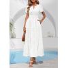 image:imagePRETTYGARDEN Womens Boho Maxi Dress 2026 Floral Summer Spring Short Sleeve V Neck A Line Embroidered Beach Vacation DressesWhite