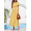 image:imagePRETTYGARDEN Womens Boho Maxi Dress 2026 Floral Summer Spring Short Sleeve V Neck A Line Embroidered Beach Vacation DressesYellow