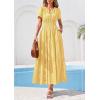 image:imagePRETTYGARDEN Womens Boho Maxi Dress 2026 Floral Summer Spring Short Sleeve V Neck A Line Embroidered Beach Vacation DressesYellow