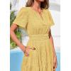 image:imagePRETTYGARDEN Womens Boho Maxi Dress 2026 Floral Summer Spring Short Sleeve V Neck A Line Embroidered Beach Vacation DressesYellow