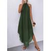 image:imagePRETTYGARDEN Womens Flowy Maxi Dresses Summer 2026 Halter Sleeveless Long Asymmetrical Spring Dress Beach Vacation SundressArmy Green