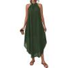 image:imagePRETTYGARDEN Womens Flowy Maxi Dresses Summer 2026 Halter Sleeveless Long Asymmetrical Spring Dress Beach Vacation SundressArmy Green