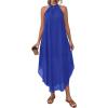 image:imagePRETTYGARDEN Womens Flowy Maxi Dresses Summer 2026 Halter Sleeveless Long Asymmetrical Spring Dress Beach Vacation SundressBlue