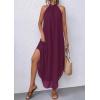 image:imagePRETTYGARDEN Womens Flowy Maxi Dresses Summer 2026 Halter Sleeveless Long Asymmetrical Spring Dress Beach Vacation SundressBurgundy