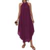 image:imagePRETTYGARDEN Womens Flowy Maxi Dresses Summer 2026 Halter Sleeveless Long Asymmetrical Spring Dress Beach Vacation SundressBurgundy