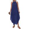 image:imagePRETTYGARDEN Womens Flowy Maxi Dresses Summer 2026 Halter Sleeveless Long Asymmetrical Spring Dress Beach Vacation SundressDark Blue