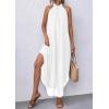image:imagePRETTYGARDEN Womens Flowy Maxi Dresses Summer 2026 Halter Sleeveless Long Asymmetrical Spring Dress Beach Vacation SundressWhite