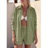 image:imagePRETTYGARDEN Womens Summer 2 Piece Matching Lounge Sets Pajamas Long Sleeve Shirts Blouse Pockets Shorts 2026 Spring OutfitsArmy Green