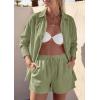 image:imagePRETTYGARDEN Womens Summer 2 Piece Matching Lounge Sets Pajamas Long Sleeve Shirts Blouse Pockets Shorts 2026 Spring OutfitsArmy Green