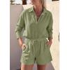 image:imagePRETTYGARDEN Womens Summer 2 Piece Matching Lounge Sets Pajamas Long Sleeve Shirts Blouse Pockets Shorts 2026 Spring OutfitsArmy Green