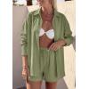 image:imagePRETTYGARDEN Womens Summer 2 Piece Matching Lounge Sets Pajamas Long Sleeve Shirts Blouse Pockets Shorts 2026 Spring OutfitsArmy Green