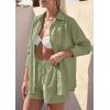 image:imagePRETTYGARDEN Womens Summer 2 Piece Matching Lounge Sets Pajamas Long Sleeve Shirts Blouse Pockets Shorts 2026 Spring OutfitsArmy Green