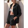 image:imagePRETTYGARDEN Womens Summer 2 Piece Matching Lounge Sets Pajamas Long Sleeve Shirts Blouse Pockets Shorts 2026 Spring OutfitsBlack