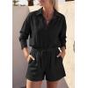 image:imagePRETTYGARDEN Womens Summer 2 Piece Matching Lounge Sets Pajamas Long Sleeve Shirts Blouse Pockets Shorts 2026 Spring OutfitsBlack