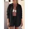 image:imagePRETTYGARDEN Womens Summer 2 Piece Matching Lounge Sets Pajamas Long Sleeve Shirts Blouse Pockets Shorts 2026 Spring OutfitsBlack