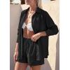 image:imagePRETTYGARDEN Womens Summer 2 Piece Matching Lounge Sets Pajamas Long Sleeve Shirts Blouse Pockets Shorts 2026 Spring OutfitsBlack