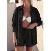 image:imagePRETTYGARDEN Womens Summer 2 Piece Matching Lounge Sets Pajamas Long Sleeve Shirts Blouse Pockets Shorts 2026 Spring OutfitsBlack