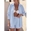 image:imagePRETTYGARDEN Womens Summer 2 Piece Matching Lounge Sets Pajamas Long Sleeve Shirts Blouse Pockets Shorts 2026 Spring OutfitsLight Blue