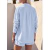 image:imagePRETTYGARDEN Womens Summer 2 Piece Matching Lounge Sets Pajamas Long Sleeve Shirts Blouse Pockets Shorts 2026 Spring OutfitsLight Blue