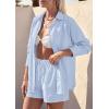 image:imagePRETTYGARDEN Womens Summer 2 Piece Matching Lounge Sets Pajamas Long Sleeve Shirts Blouse Pockets Shorts 2026 Spring OutfitsLight Blue