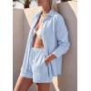 image:imagePRETTYGARDEN Womens Summer 2 Piece Matching Lounge Sets Pajamas Long Sleeve Shirts Blouse Pockets Shorts 2026 Spring OutfitsLight Blue