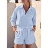 image:imagePRETTYGARDEN Womens Summer 2 Piece Matching Lounge Sets Pajamas Long Sleeve Shirts Blouse Pockets Shorts 2026 Spring OutfitsLight Blue