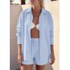 image:imagePRETTYGARDEN Womens Summer 2 Piece Matching Lounge Sets Pajamas Long Sleeve Shirts Blouse Pockets Shorts 2026 Spring OutfitsLight Blue