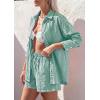 image:imagePRETTYGARDEN Womens Summer 2 Piece Matching Lounge Sets Pajamas Long Sleeve Shirts Blouse Pockets Shorts 2026 Spring OutfitsStriped Green White