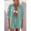 image:imagePRETTYGARDEN Womens Summer 2 Piece Matching Lounge Sets Pajamas Long Sleeve Shirts Blouse Pockets Shorts 2026 Spring OutfitsStriped Green White