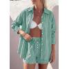 image:imagePRETTYGARDEN Womens Summer 2 Piece Matching Lounge Sets Pajamas Long Sleeve Shirts Blouse Pockets Shorts 2026 Spring OutfitsStriped Green White