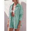 image:imagePRETTYGARDEN Womens Summer 2 Piece Matching Lounge Sets Pajamas Long Sleeve Shirts Blouse Pockets Shorts 2026 Spring OutfitsStriped Green White