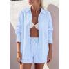 image:imagePRETTYGARDEN Womens Summer 2 Piece Matching Lounge Sets Pajamas Long Sleeve Shirts Blouse Pockets Shorts 2026 Spring OutfitsStriped Light Blue White
