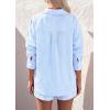 image:imagePRETTYGARDEN Womens Summer 2 Piece Matching Lounge Sets Pajamas Long Sleeve Shirts Blouse Pockets Shorts 2026 Spring OutfitsStriped Light Blue White