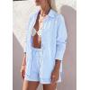 image:imagePRETTYGARDEN Womens Summer 2 Piece Matching Lounge Sets Pajamas Long Sleeve Shirts Blouse Pockets Shorts 2026 Spring OutfitsStriped Light Blue White