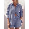 image:imagePRETTYGARDEN Womens Summer 2 Piece Matching Lounge Sets Pajamas Long Sleeve Shirts Blouse Pockets Shorts 2026 Spring OutfitsStriped Navy White
