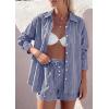 image:imagePRETTYGARDEN Womens Summer 2 Piece Matching Lounge Sets Pajamas Long Sleeve Shirts Blouse Pockets Shorts 2026 Spring OutfitsStriped Navy White