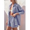 image:imagePRETTYGARDEN Womens Summer 2 Piece Matching Lounge Sets Pajamas Long Sleeve Shirts Blouse Pockets Shorts 2026 Spring OutfitsStriped Navy White