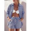 image:imagePRETTYGARDEN Womens Summer 2 Piece Matching Lounge Sets Pajamas Long Sleeve Shirts Blouse Pockets Shorts 2026 Spring OutfitsStriped Navy White